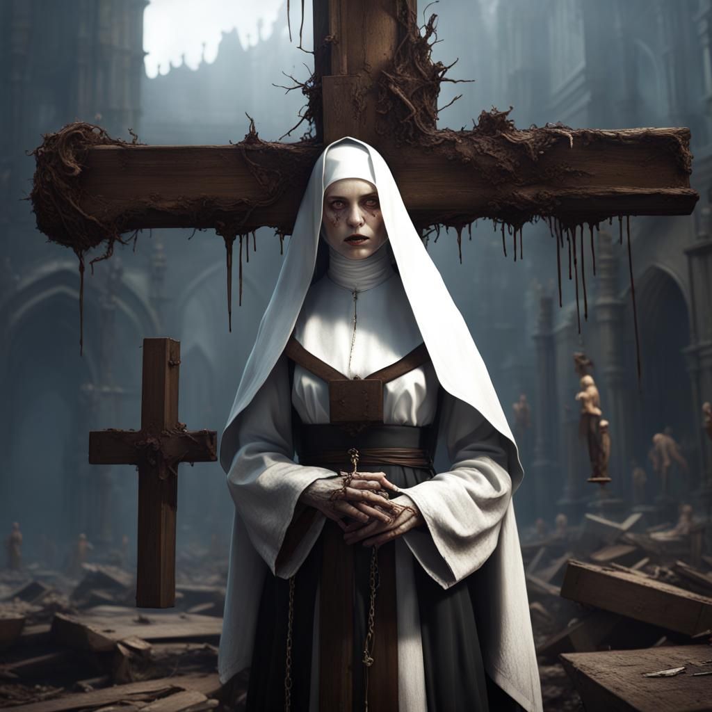 Disturbing Image of a Nun Nailed to Cross