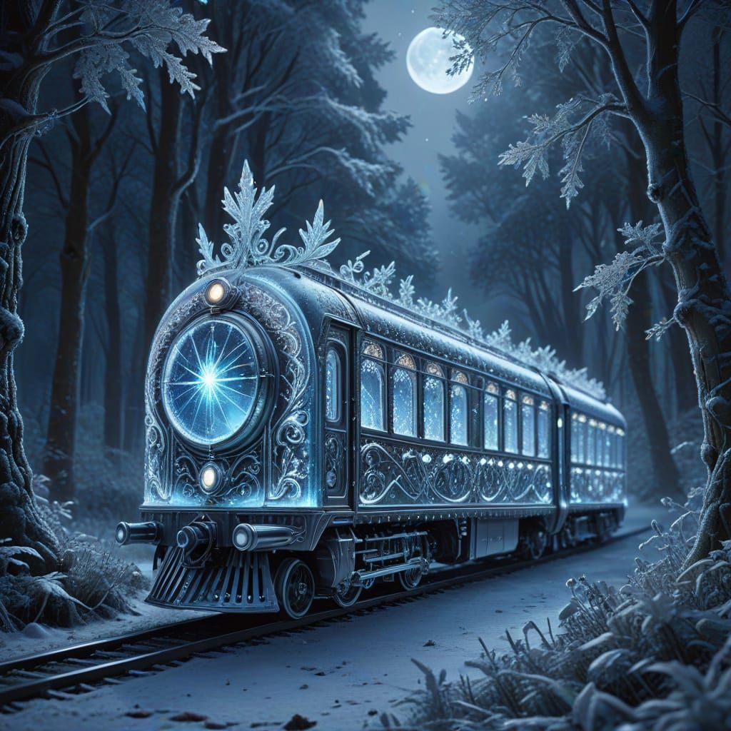 Magical Crystal Train in Winter Wonderland Forest
