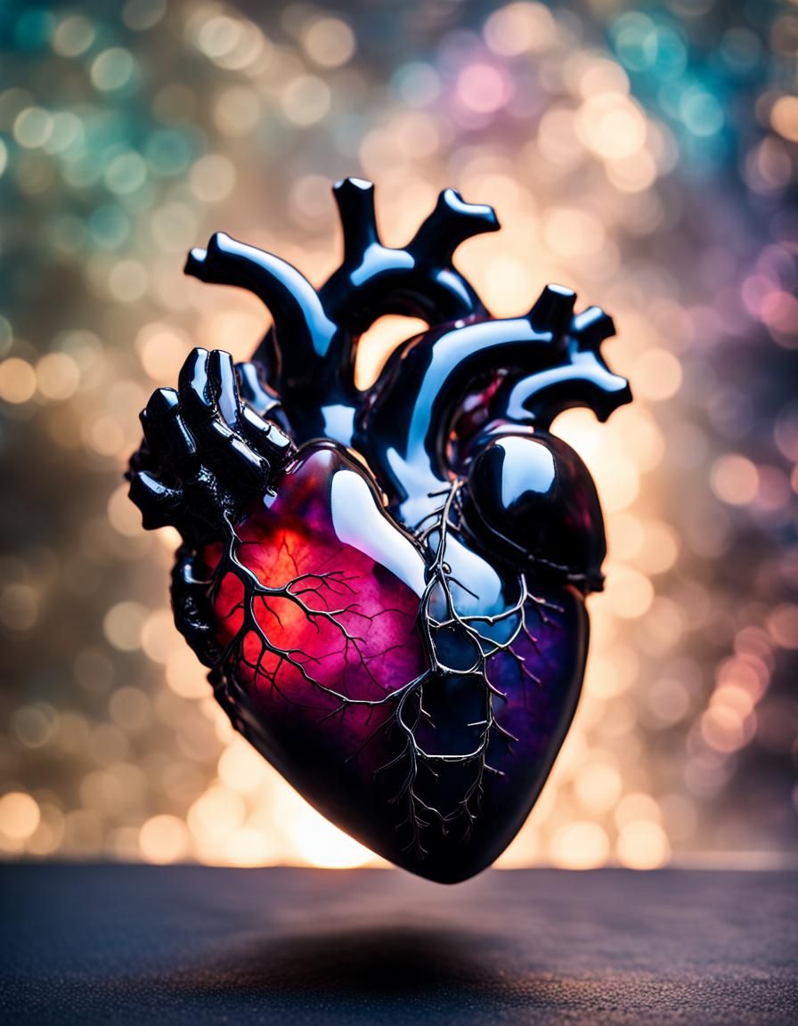 Crystal Heart with Galaxy Background in Filigree Style