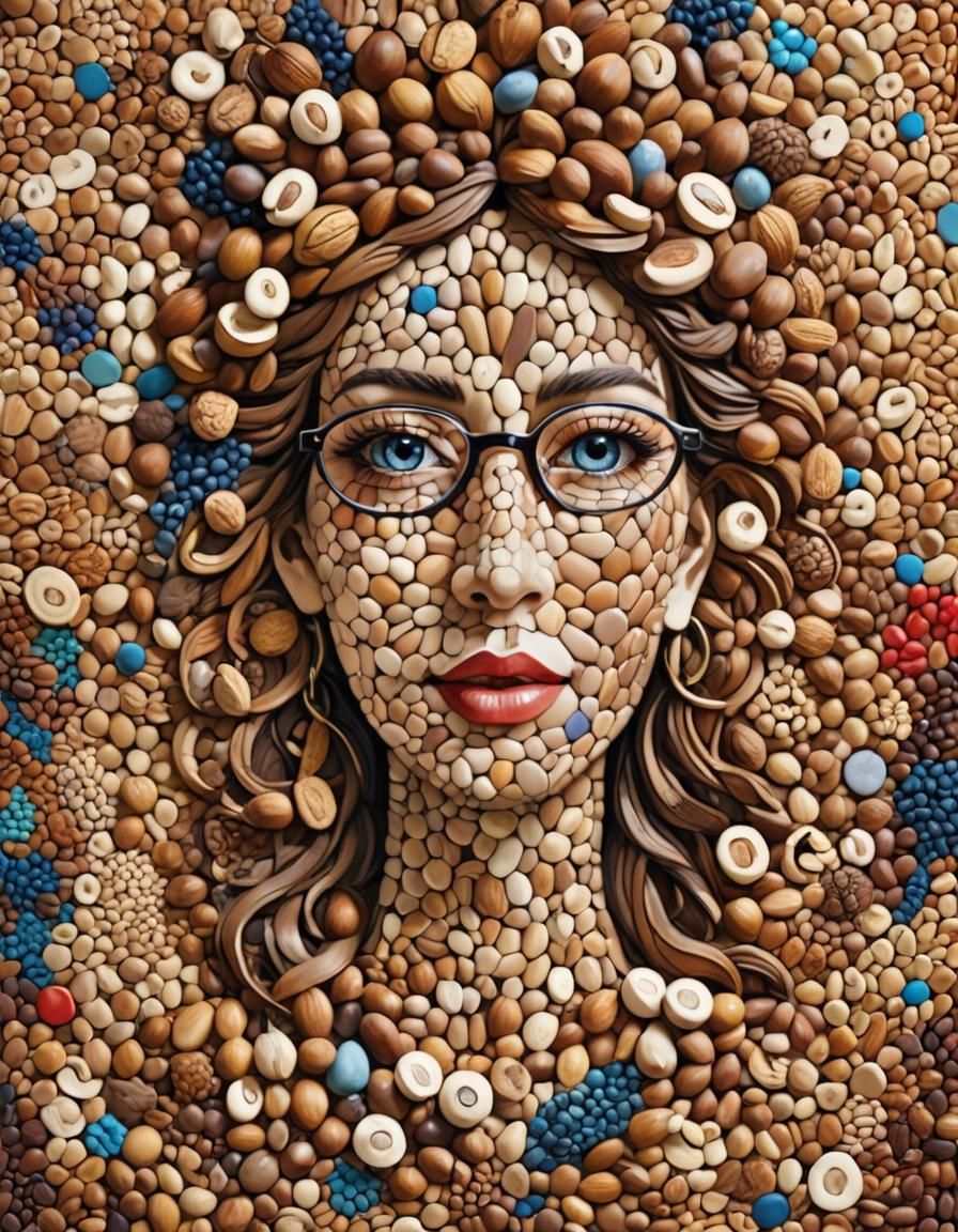Abstract Nut Goddess in Patchwork Art