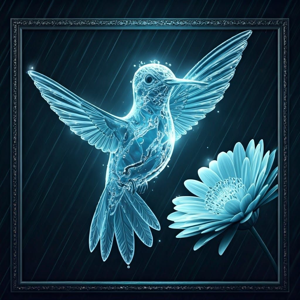 Surreal Water Hummingbird in a Mystical Digital Scene