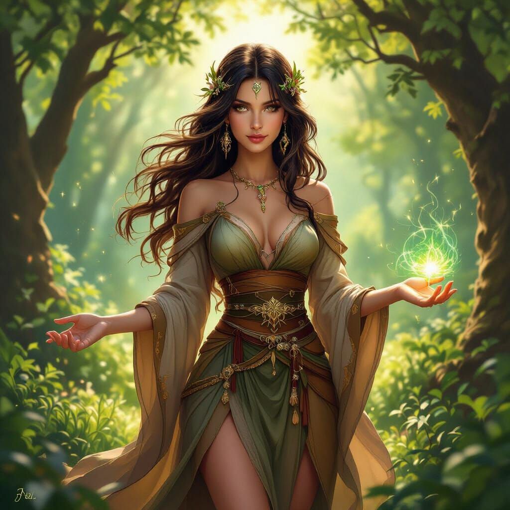 Ethereal Jinn Healer in Sunlit Forest