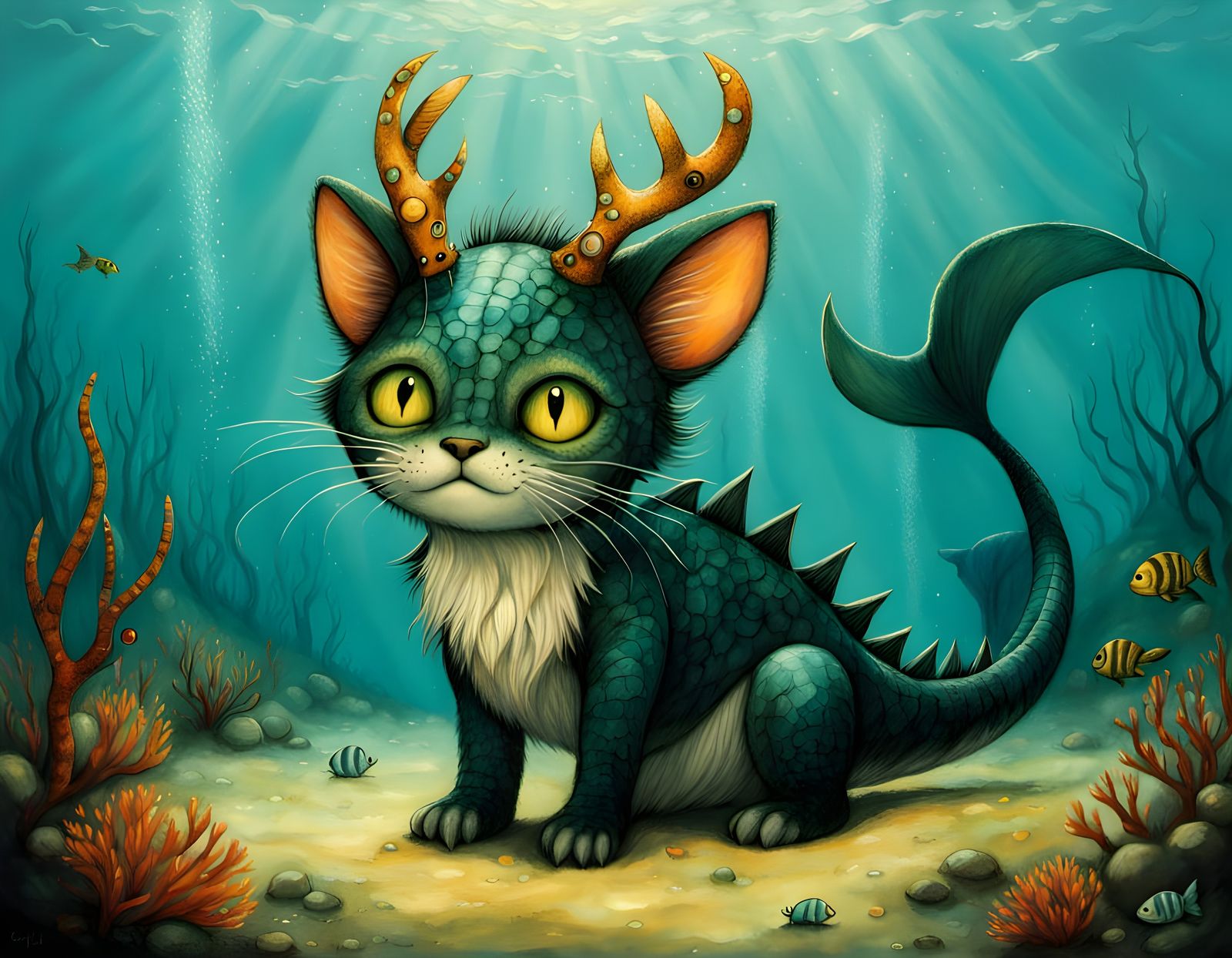 Adorable Aquatic Feline With Glowing Diamond