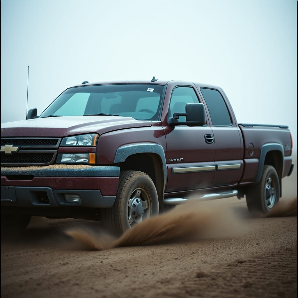 Maroon 2005 Chevrolet Silverado with Cinematic Lighting