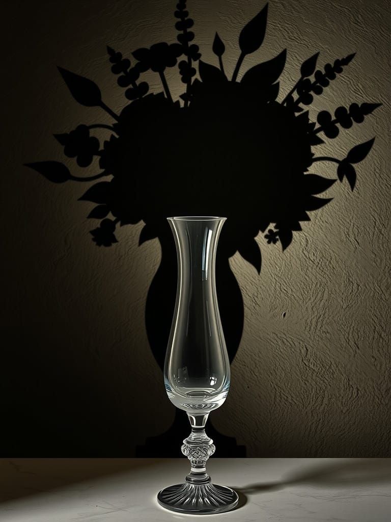 Elegant, Empty Vase Surrounded by Dark Floral Shadows on Wea...