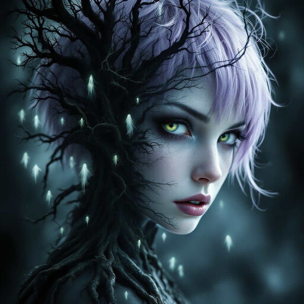 Gothic Fairy Double Exposure in Dark Fantasy Style