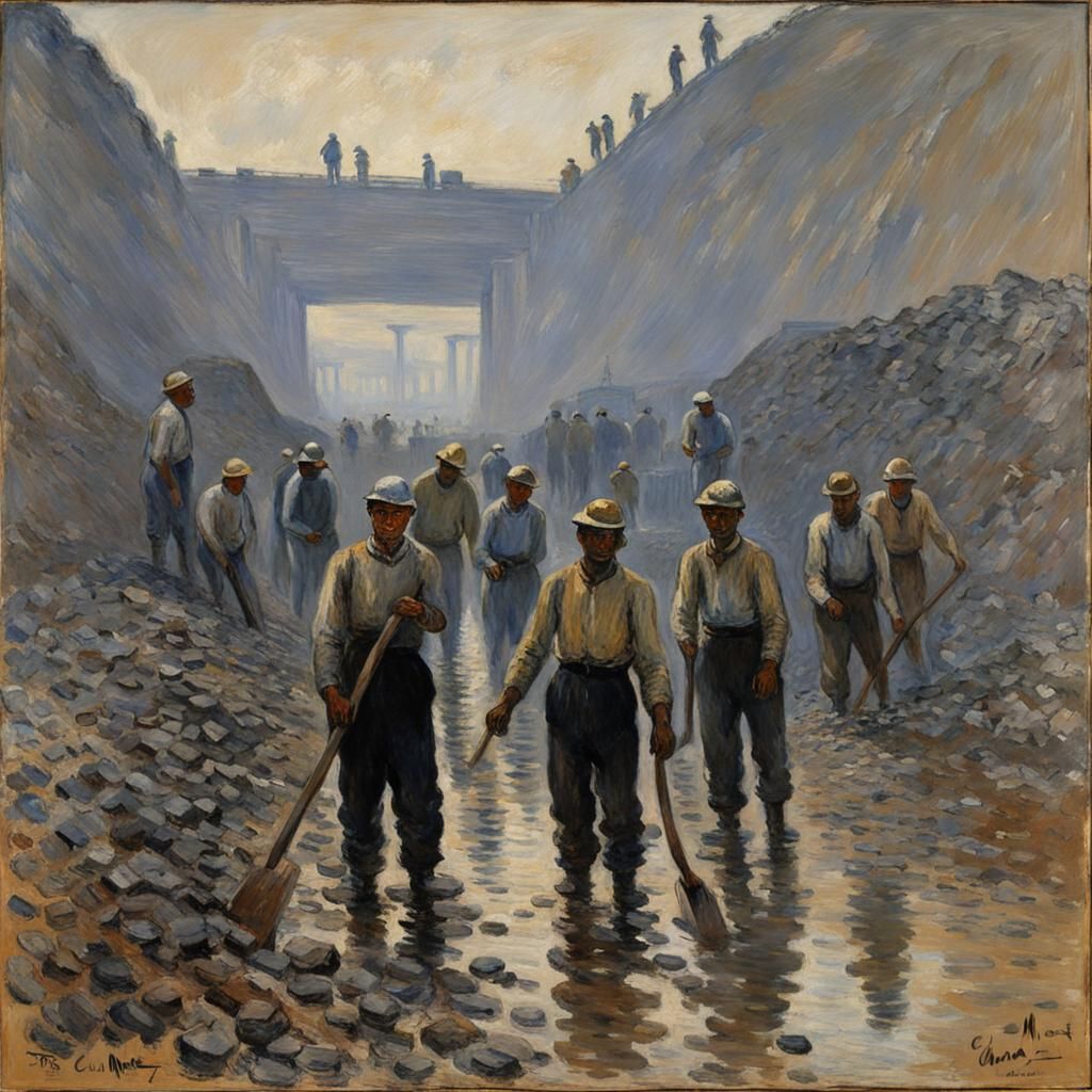 Coalmine Workers in Impressionistic Style