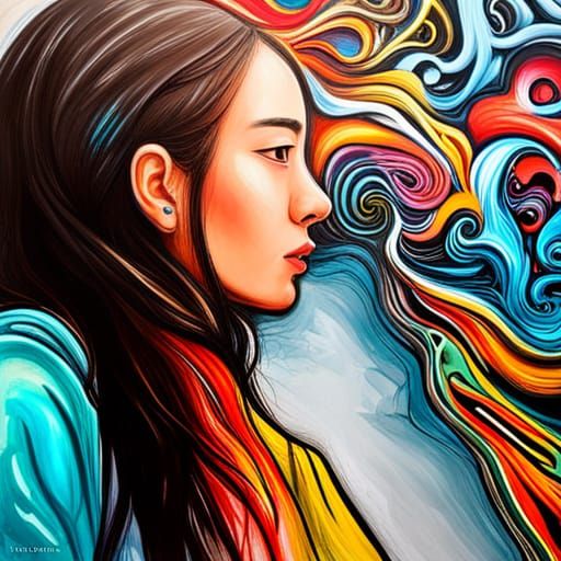 Elegant Chinese Woman in Graffiti Street Art Style