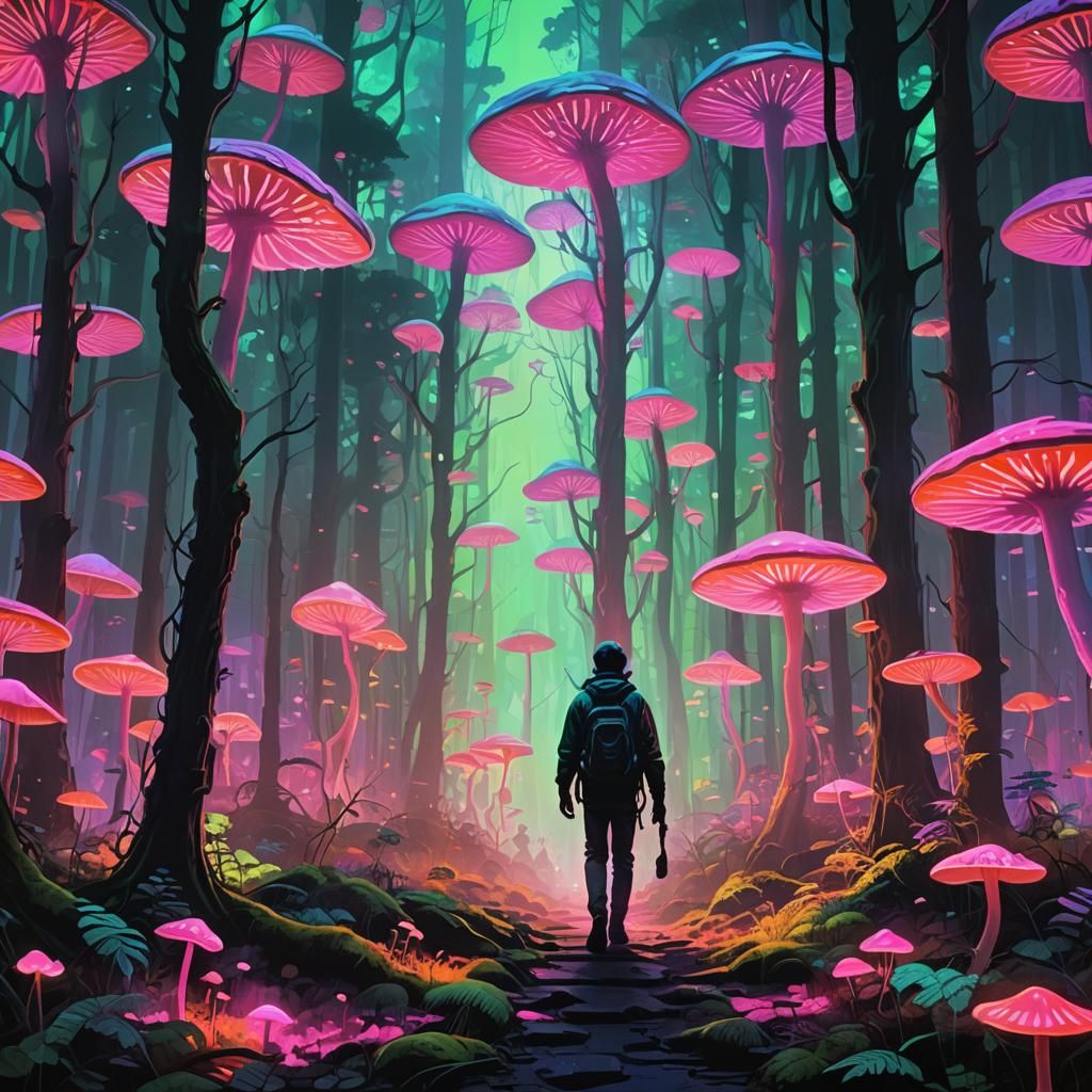 Glowing Neon Forest Dreamscape in Dystopian Sci-Fi