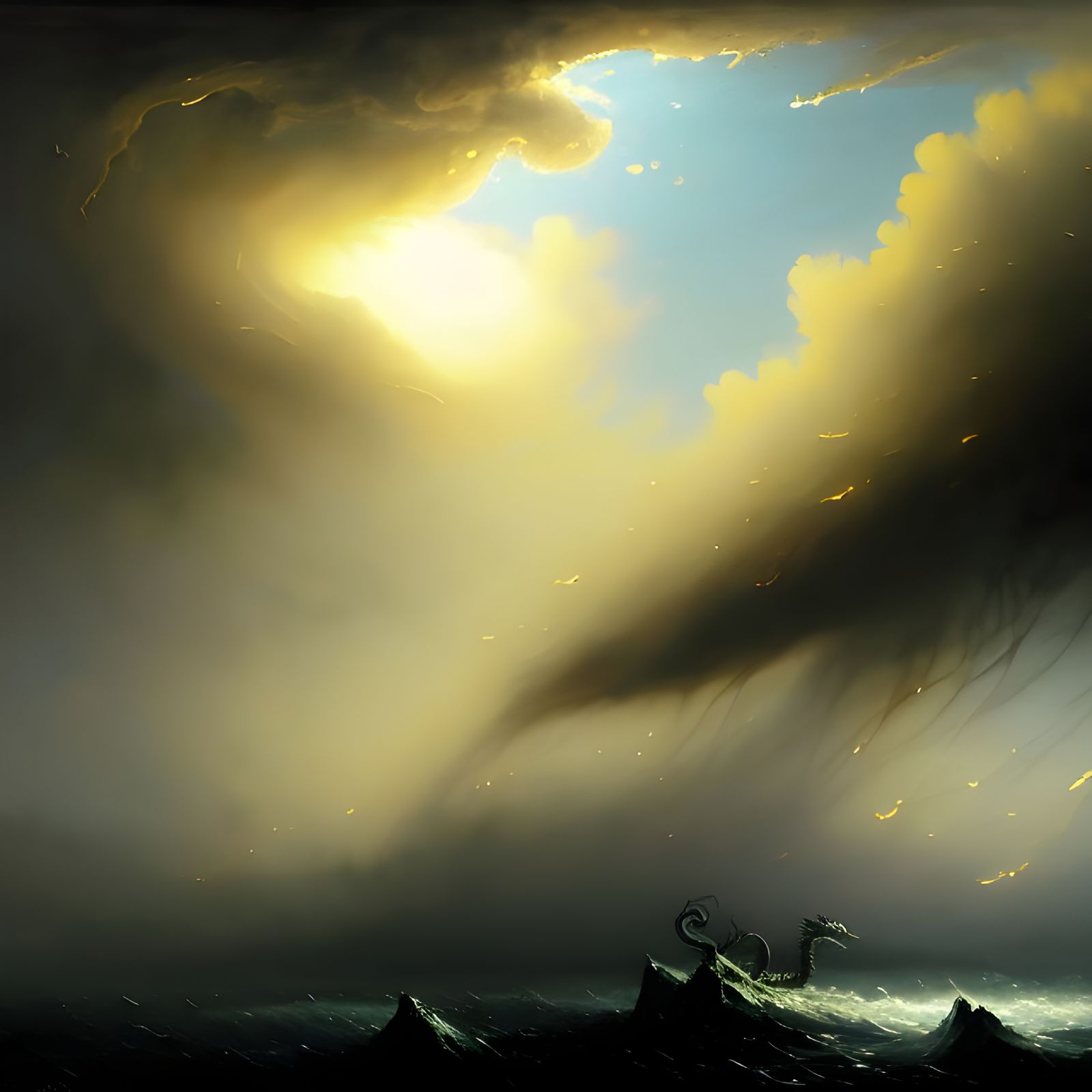 Dragon Silhouette in Swirling Clouds: Horror Art
