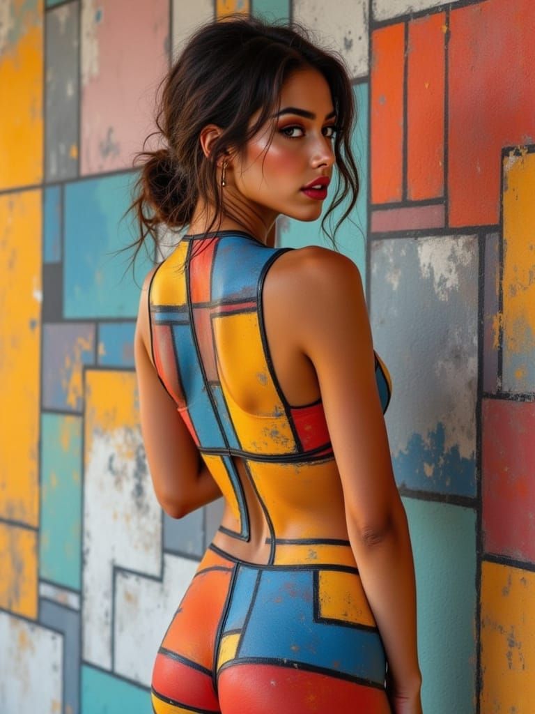 Woman Merges With Geometric Wall Art