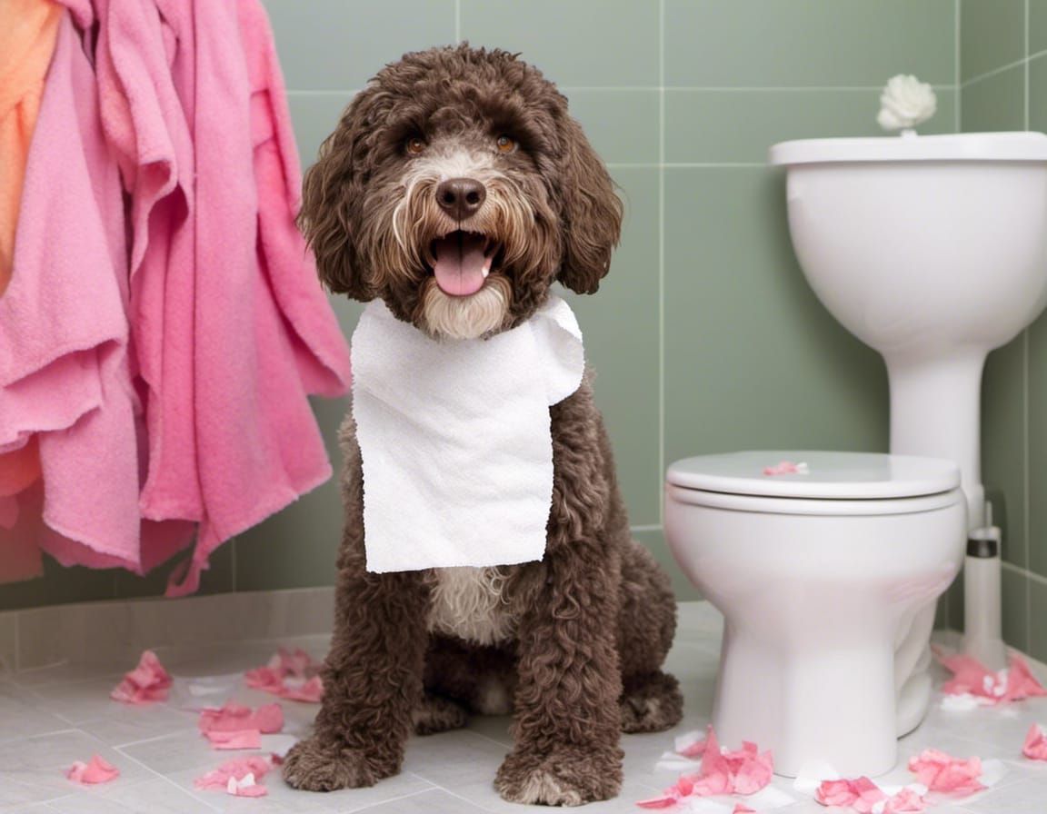 Labradoodle Having Toilet paper fun