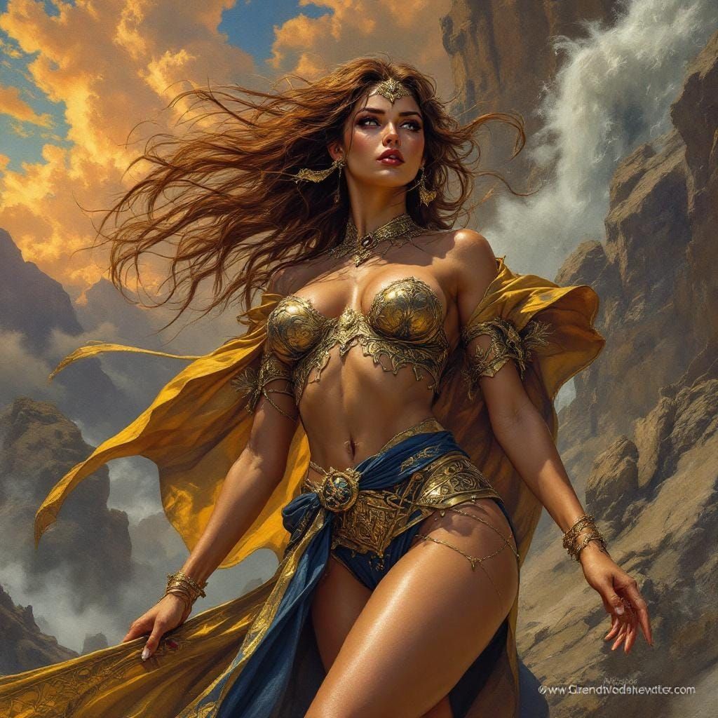 Mythic Priestess in Dramatic, Realistic Style