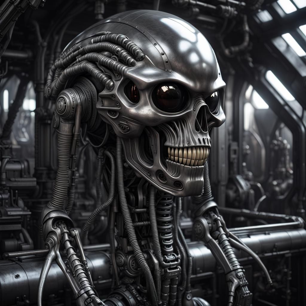 Dark Biomechanical Cyborg in Giger Style