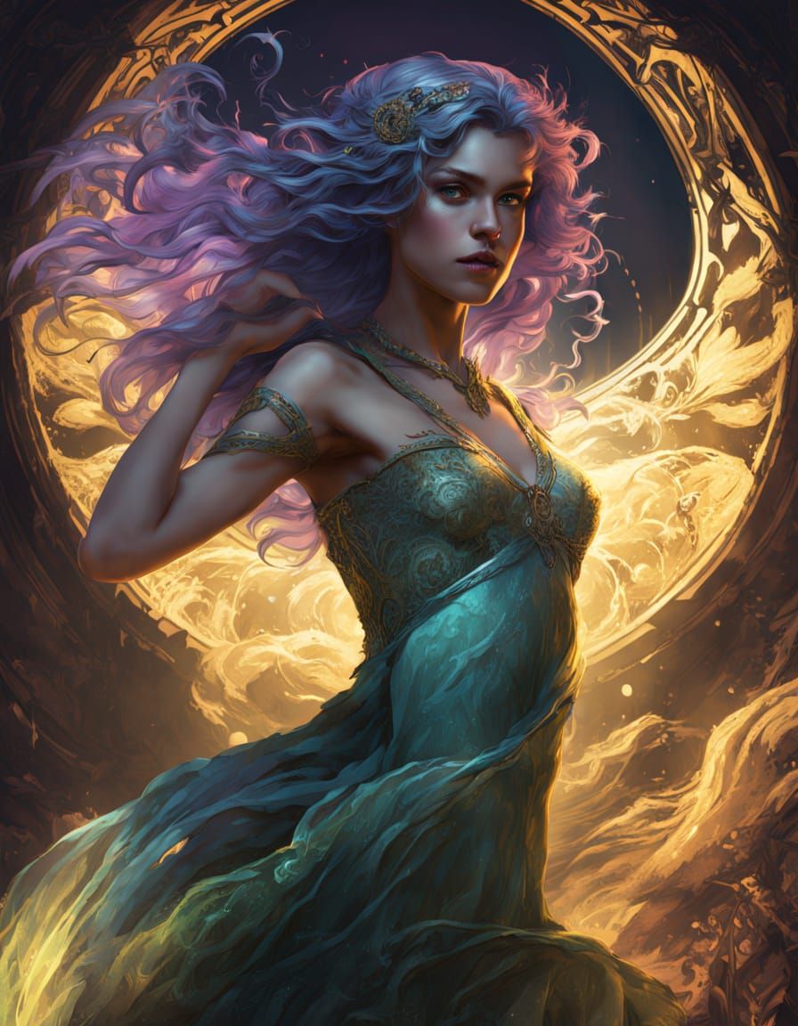 Siren in Dark Cave with Translucent Dress