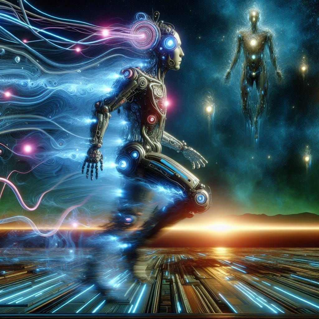 With Sentient Biodigital Constructs in Glowing Float-Pants