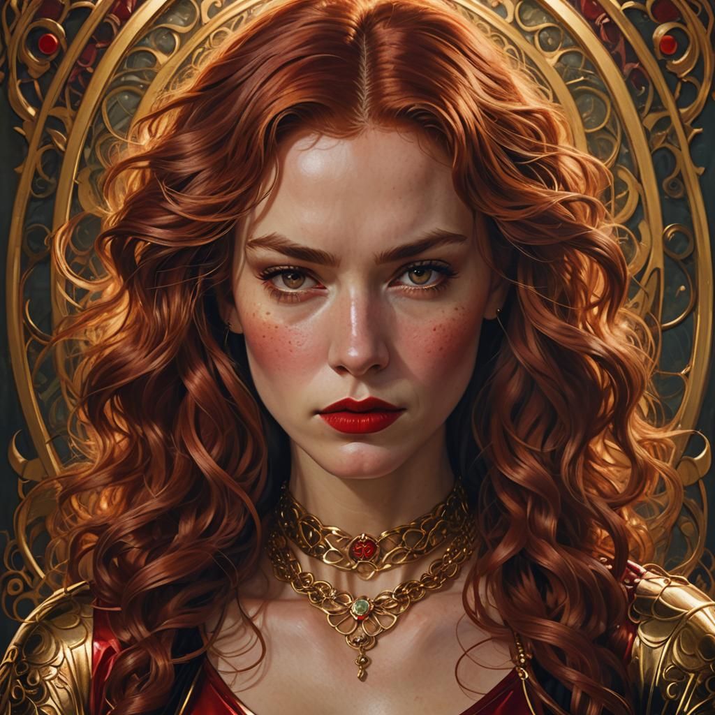 Woman with Red Hair: Art Nouveau Digital Portrait