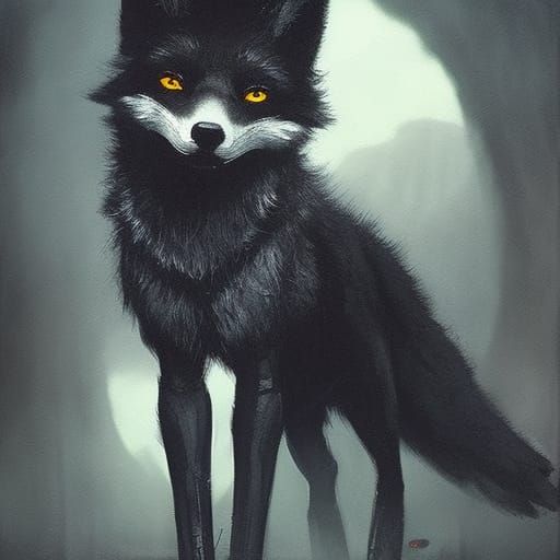 Sinister Black Fox, Dark Fantasy Art