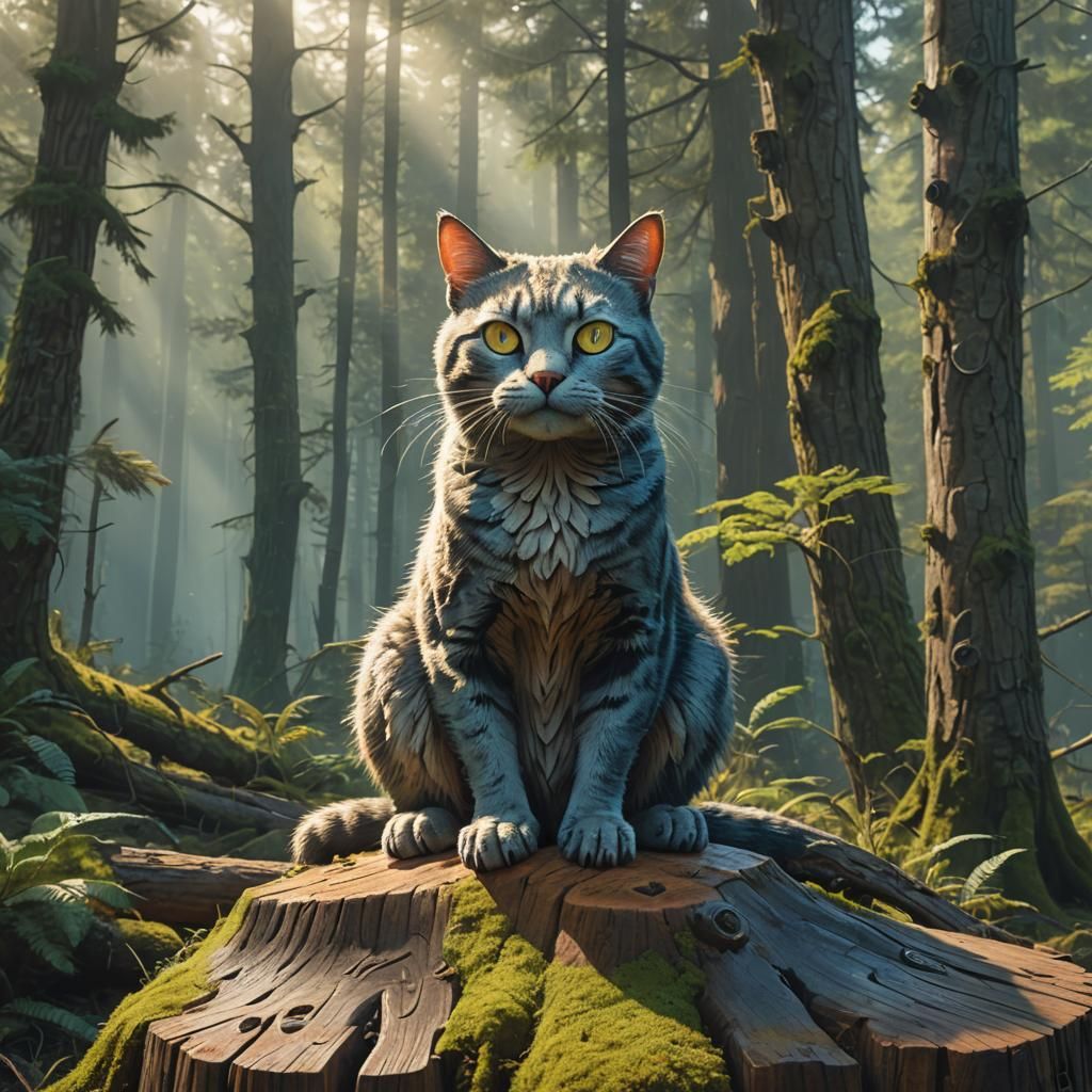 Slugcat Portrait in Ancient Forest, Matte Painting
