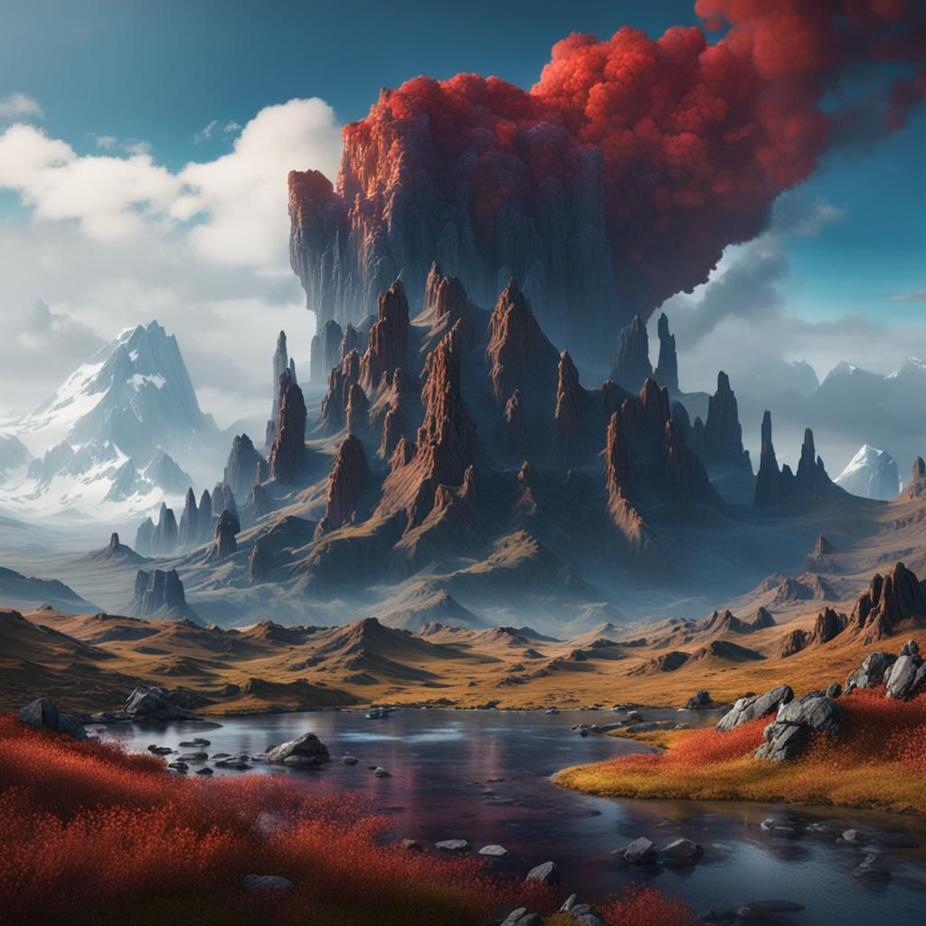 Fantastical Krafla Landscape in Deep Color, Detailed Matte P...