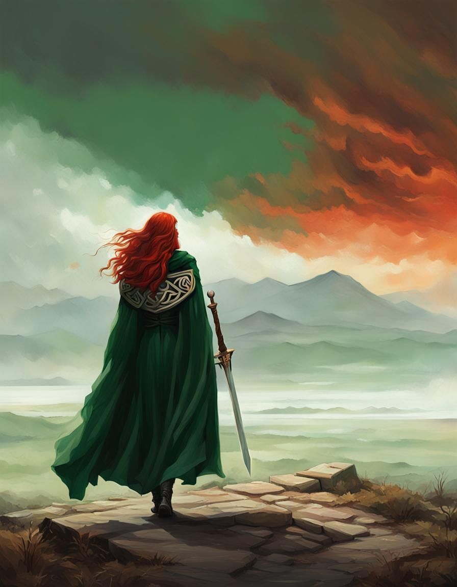 Celtic Warrior Woman with Red Hair
