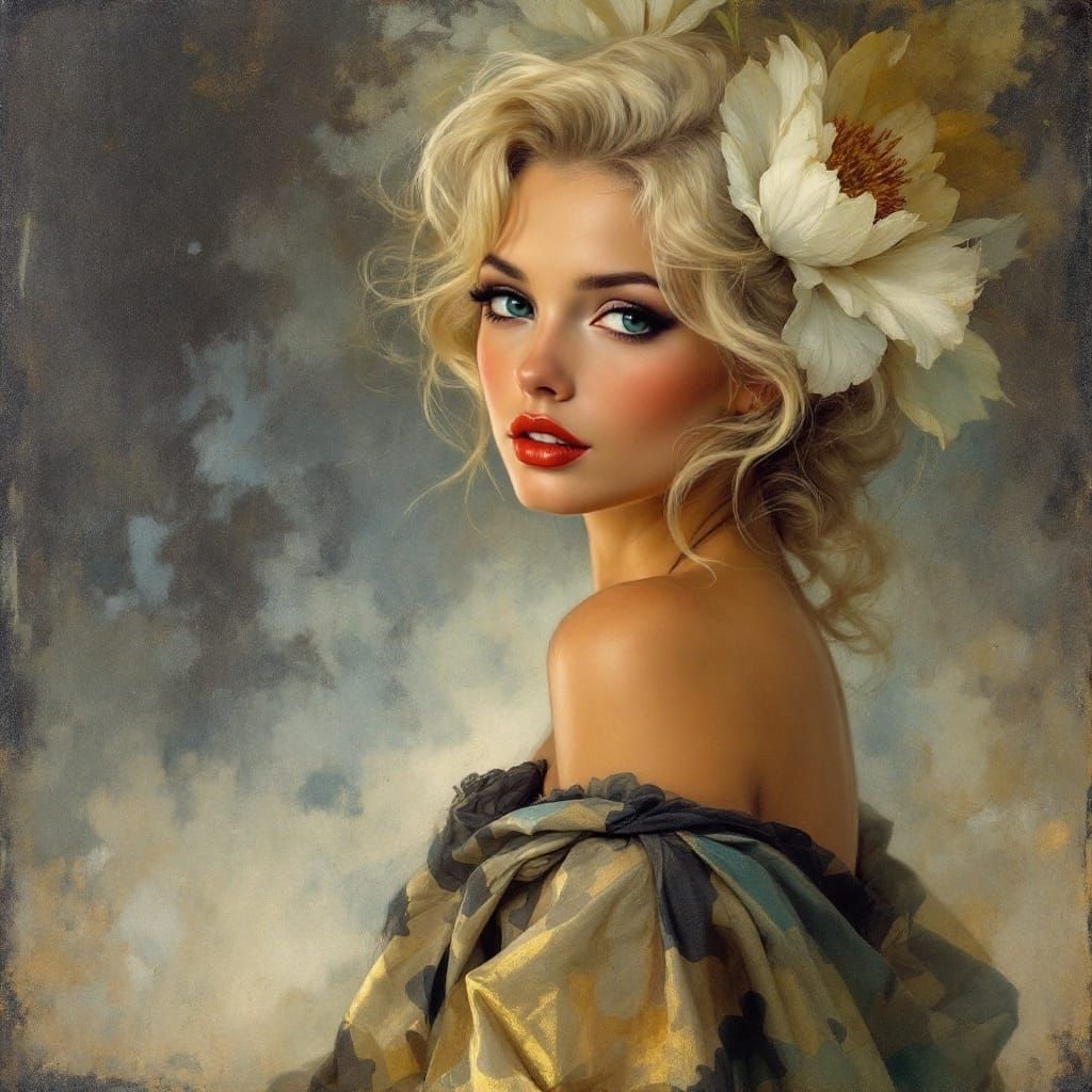 1950s Pin-Up in Art Nouveau Style