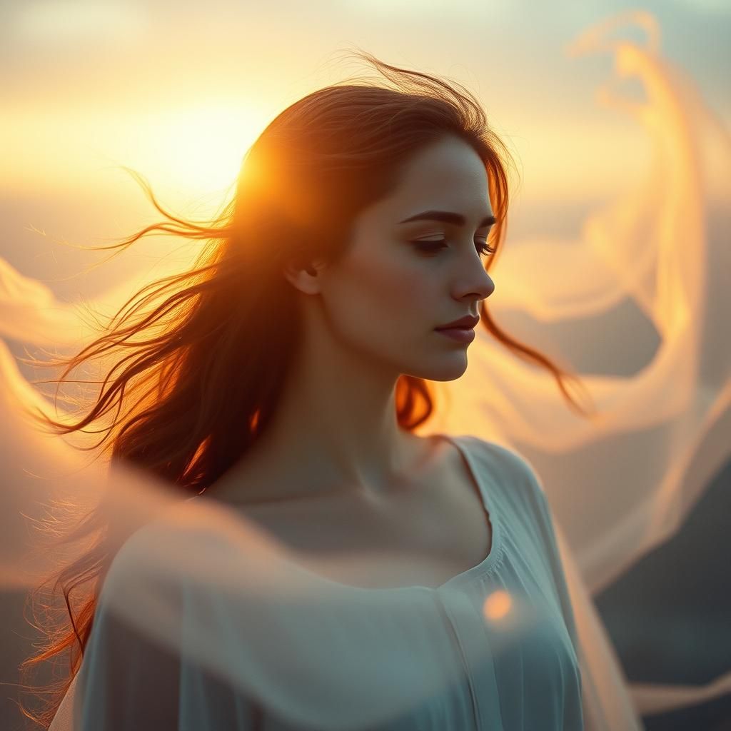 Ethereal Woman Surrounded by Aura: Cinematic Film Still