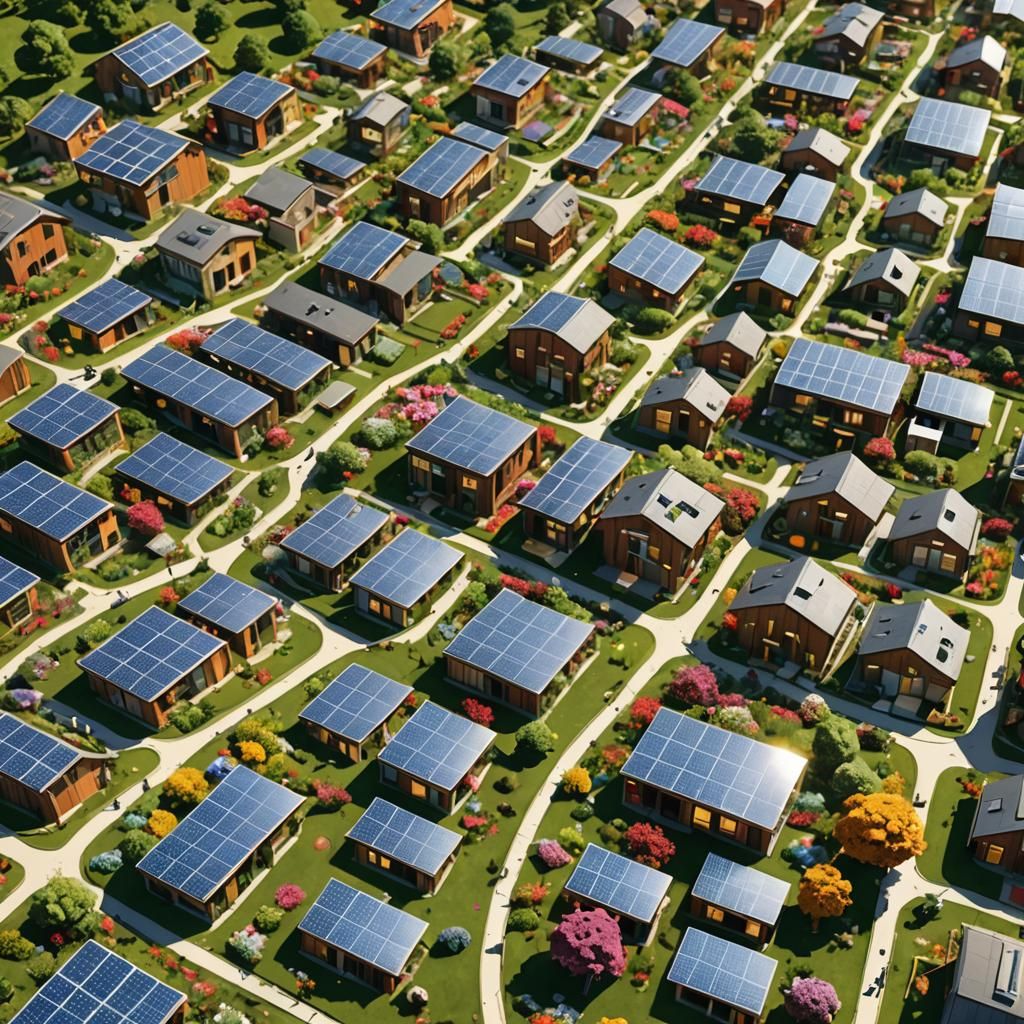 Idyllic Solarpunk Village with Solar Art Installation