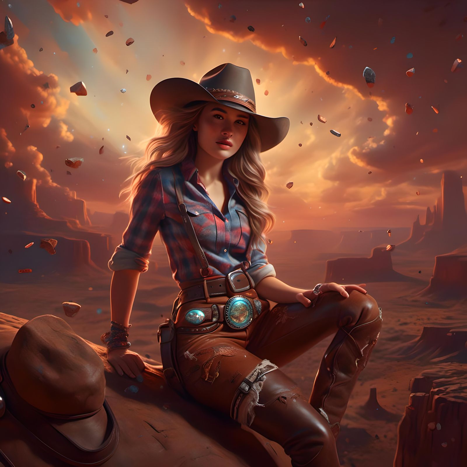 Cowgirl Pinup with Thighhigh Stockings in Hyperrealistic Sty...