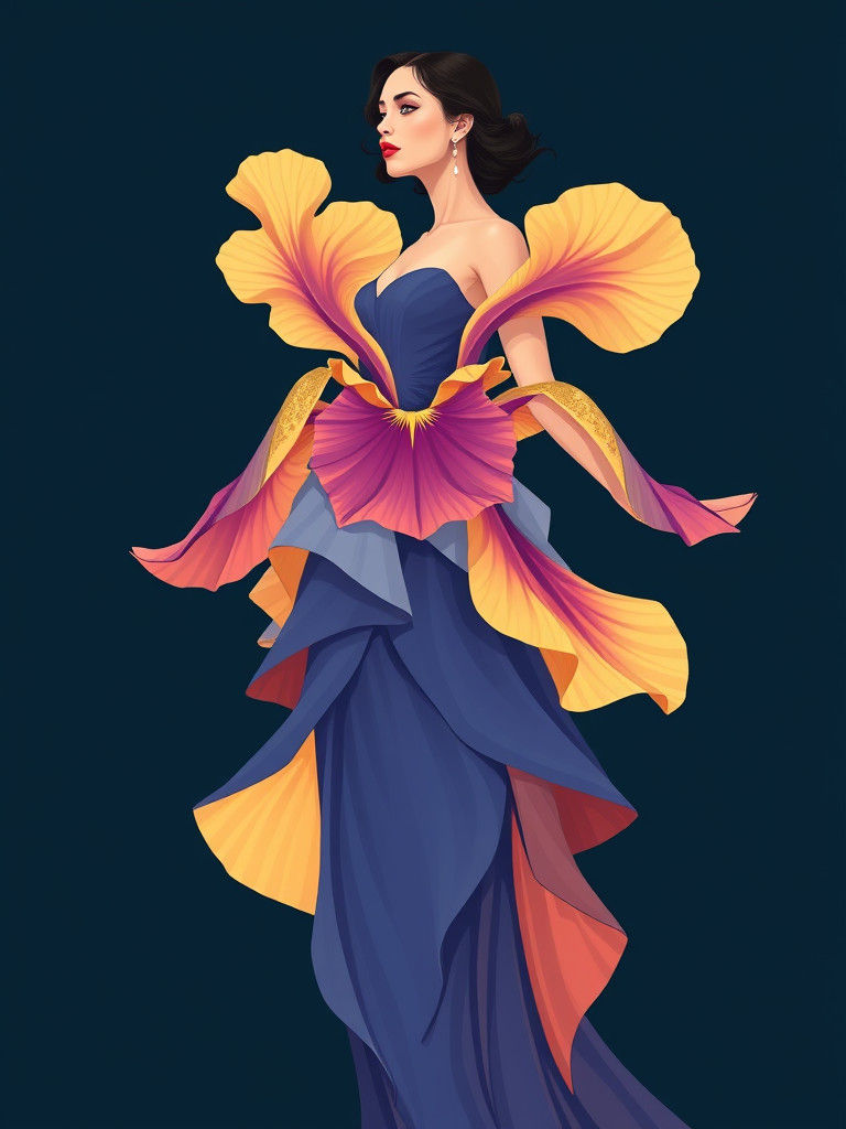 Woman in Iris Dress, Art Nouveau Illustration