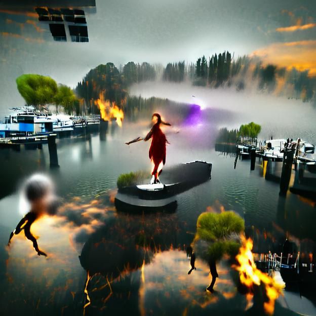 Ethereal Woman Emerging from Misty Lake