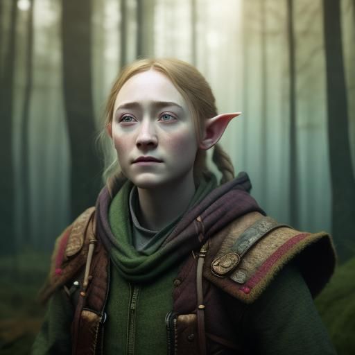 Saoirse Ronan as Fantasy Elf in Hyperrealistic Art