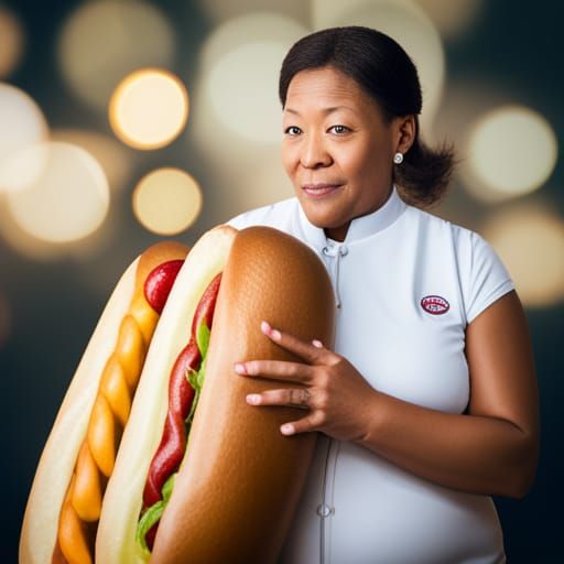 big momma hugging a giant hot dog