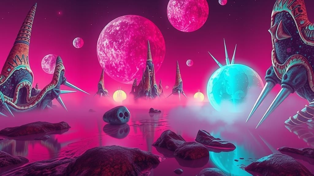 Mystical Neon Alienscape: Bioluminescent Dreamscape