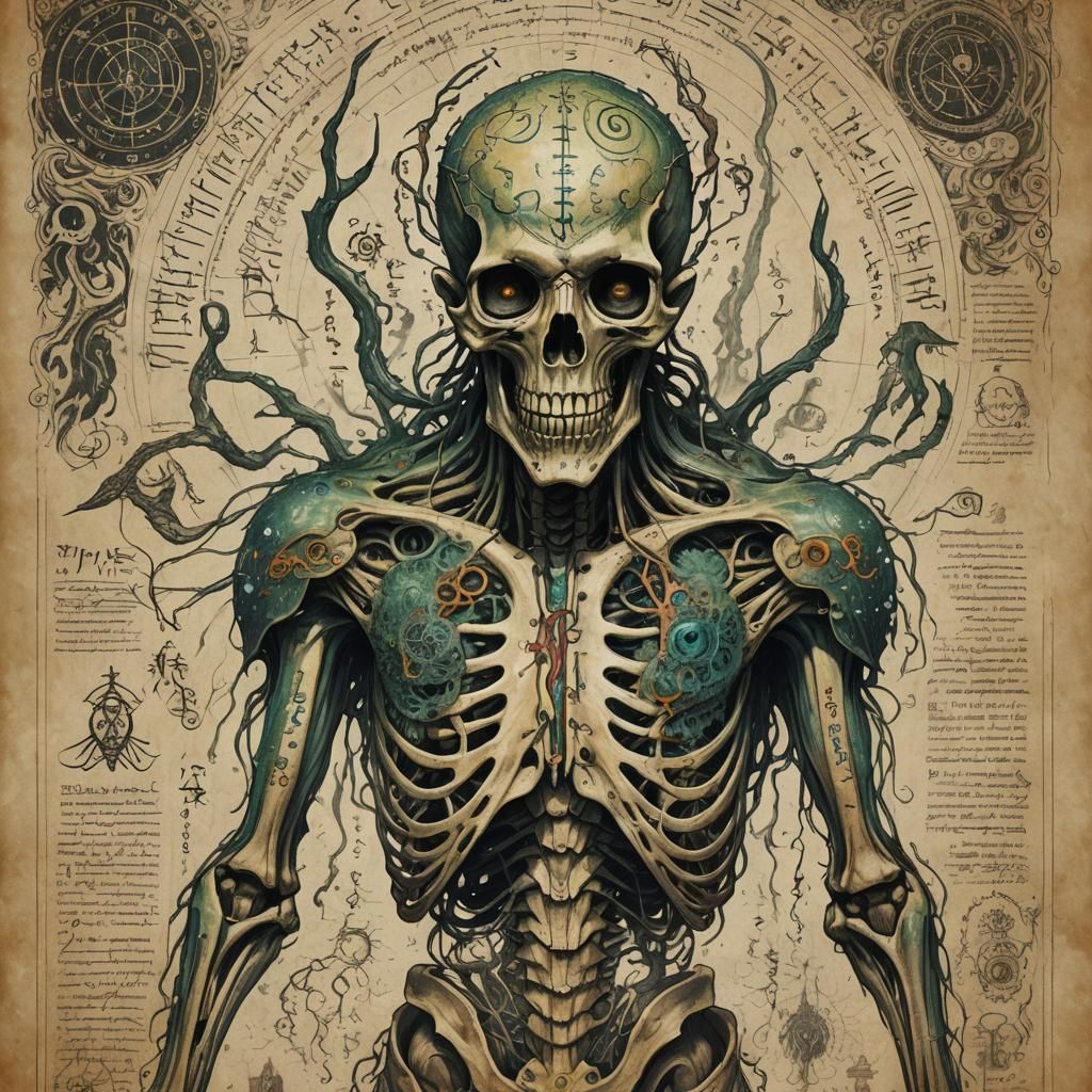 Mutant Skeleton: Lovecraftian Fishman Anatomical Drawing