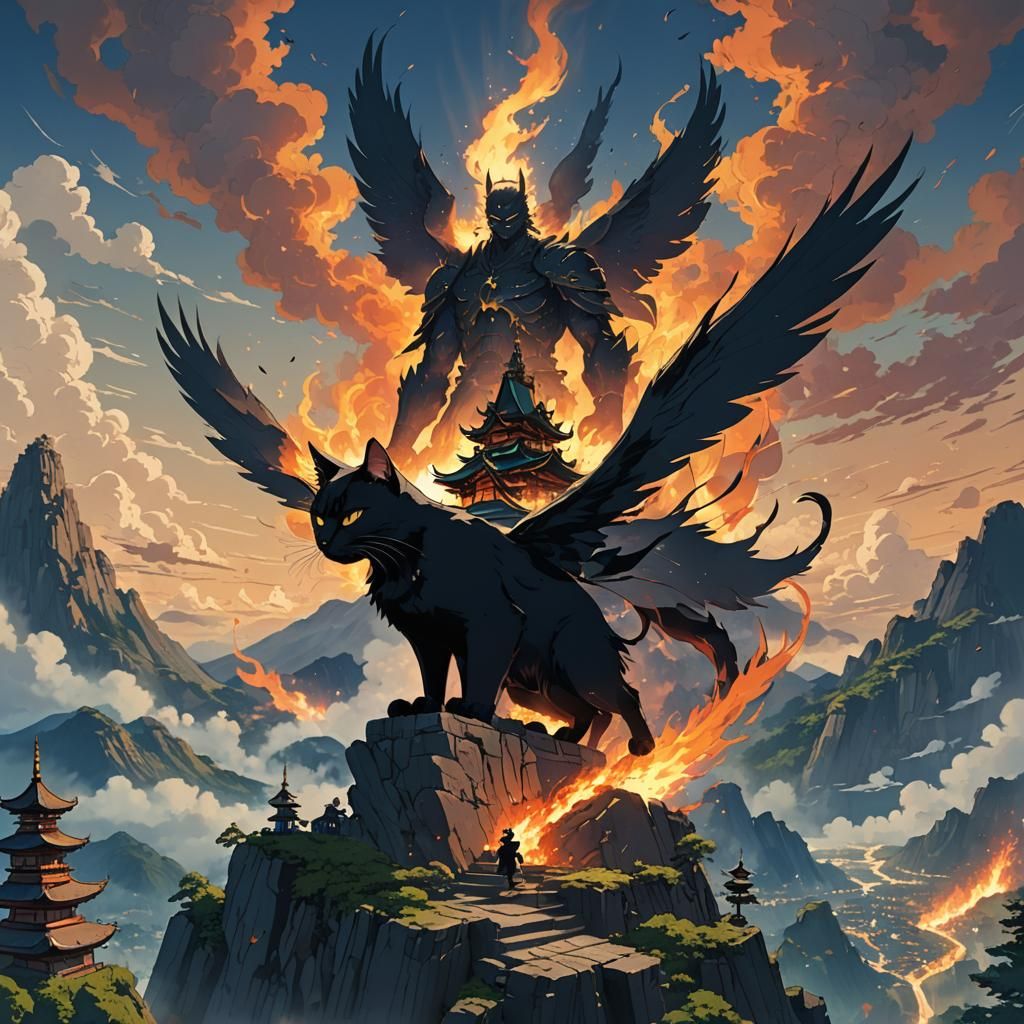 Burning Temple: Angel and Cat, Ghibli-style Anime