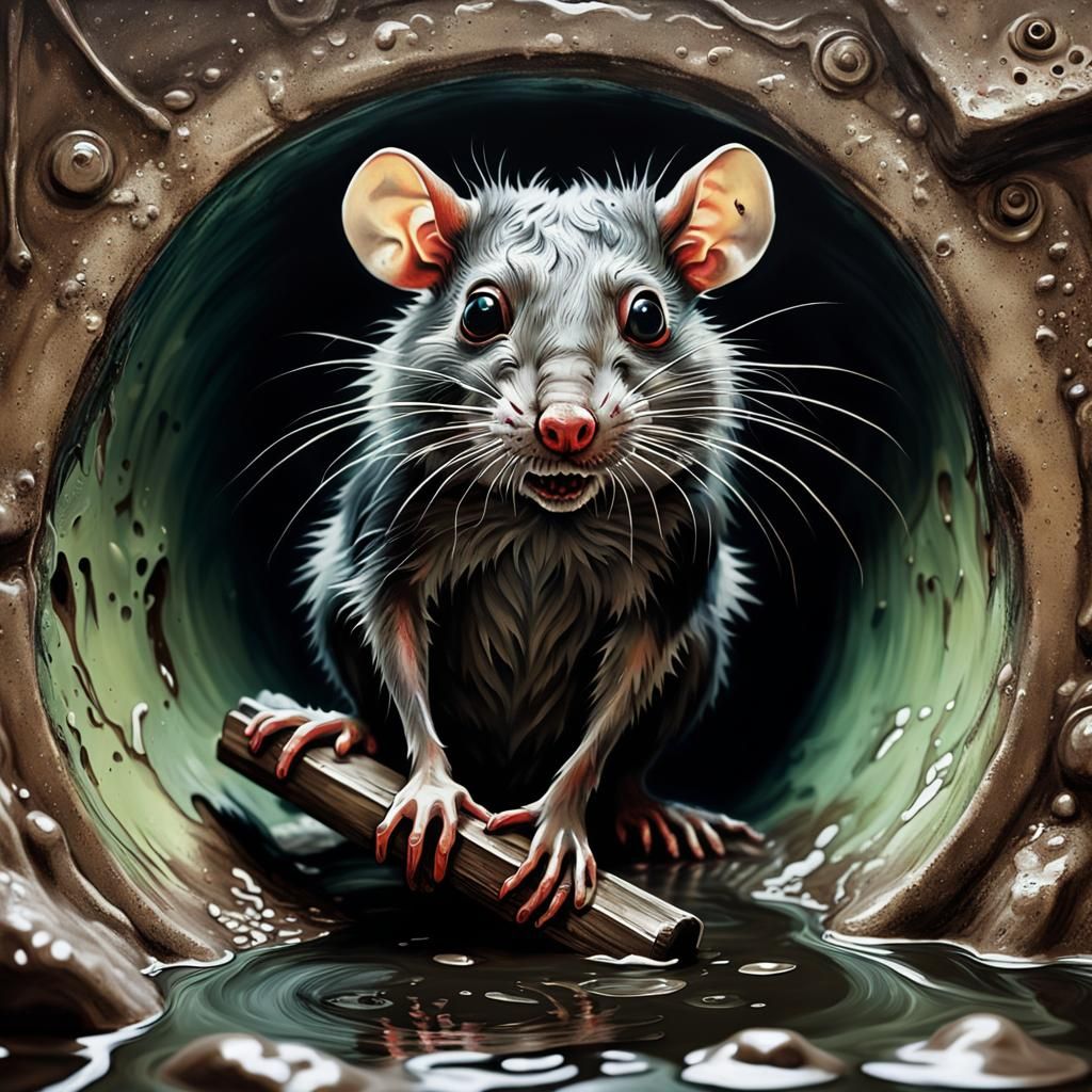 Creepy Sewer Rat in Acrylic Pour Style