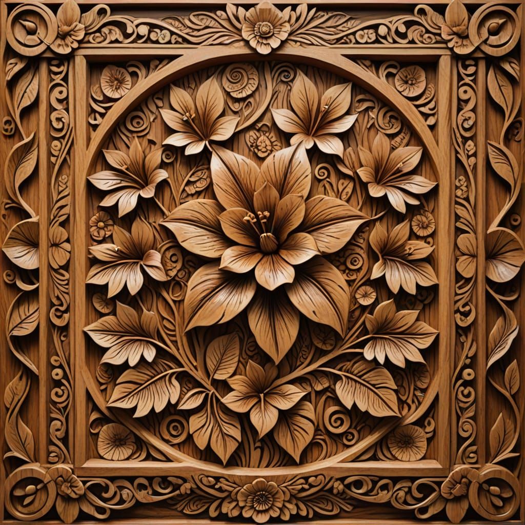 Intricately Carved Traditional Hawaiian Card with Tropical F...