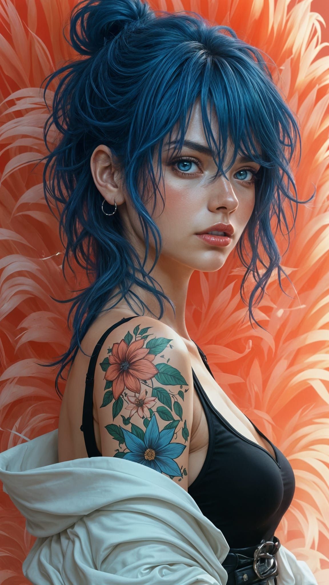 Intense Digital Portrait in a Whimsical Feathery Backdrop