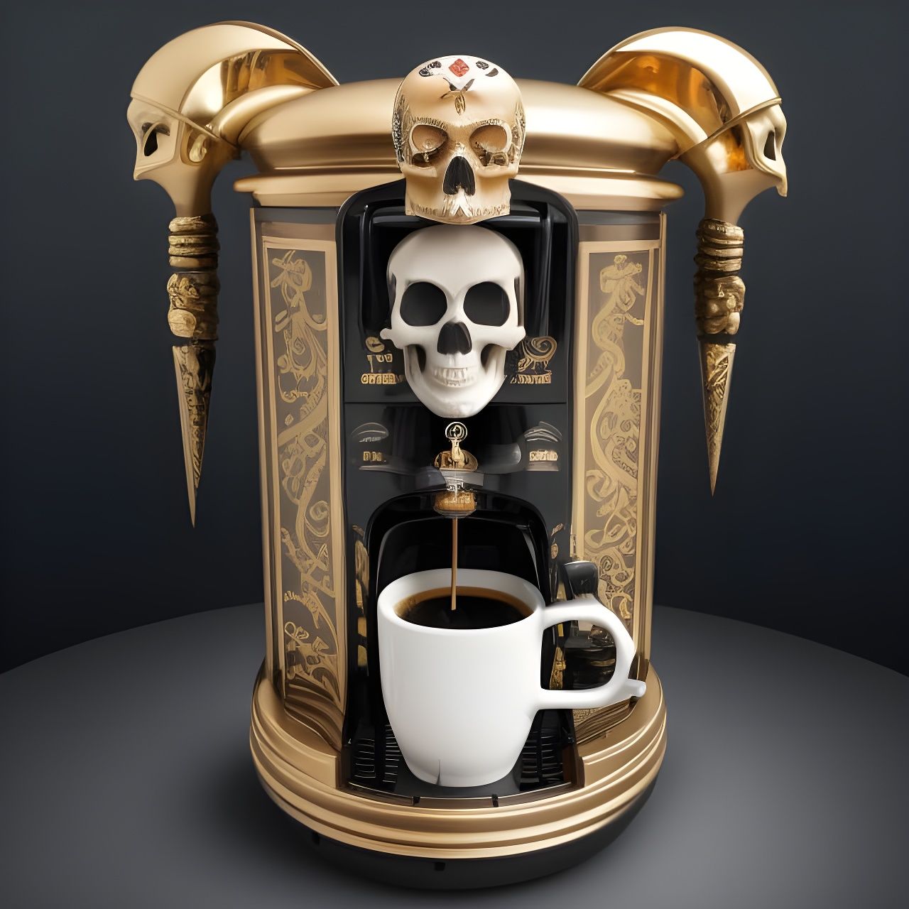 Gothicpunk Coffee Machine with Skull Decoration