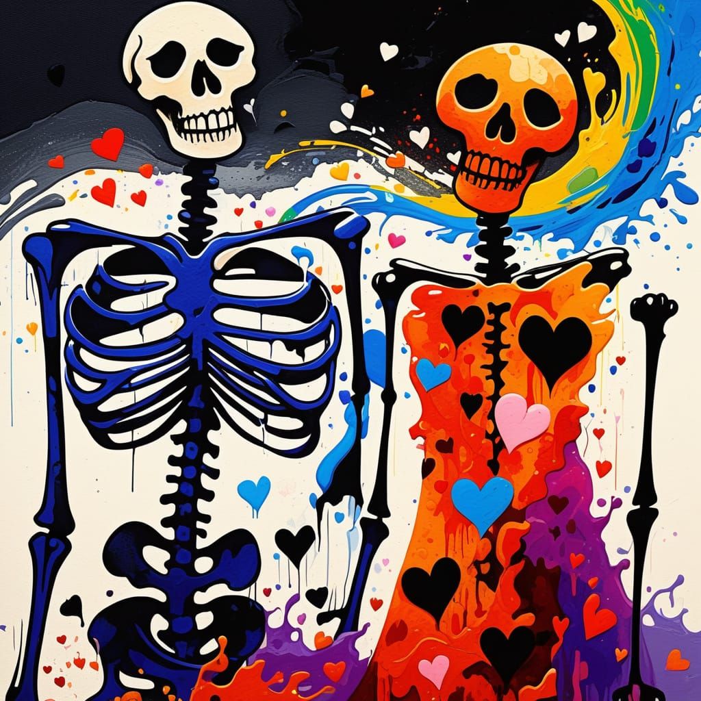Skeleton Couple's Abstract Autumn Valentine
