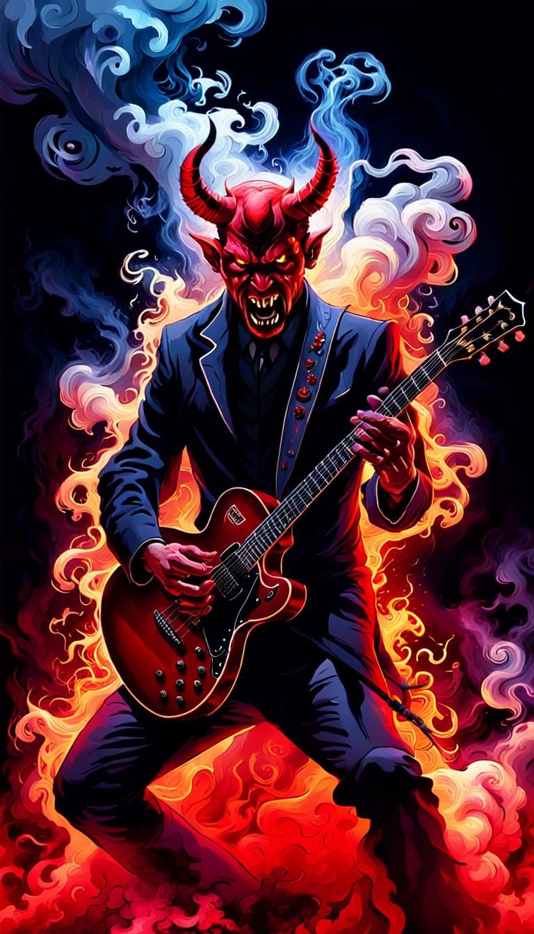The Devil's Rock Concert: A Dark Surreal Illustration