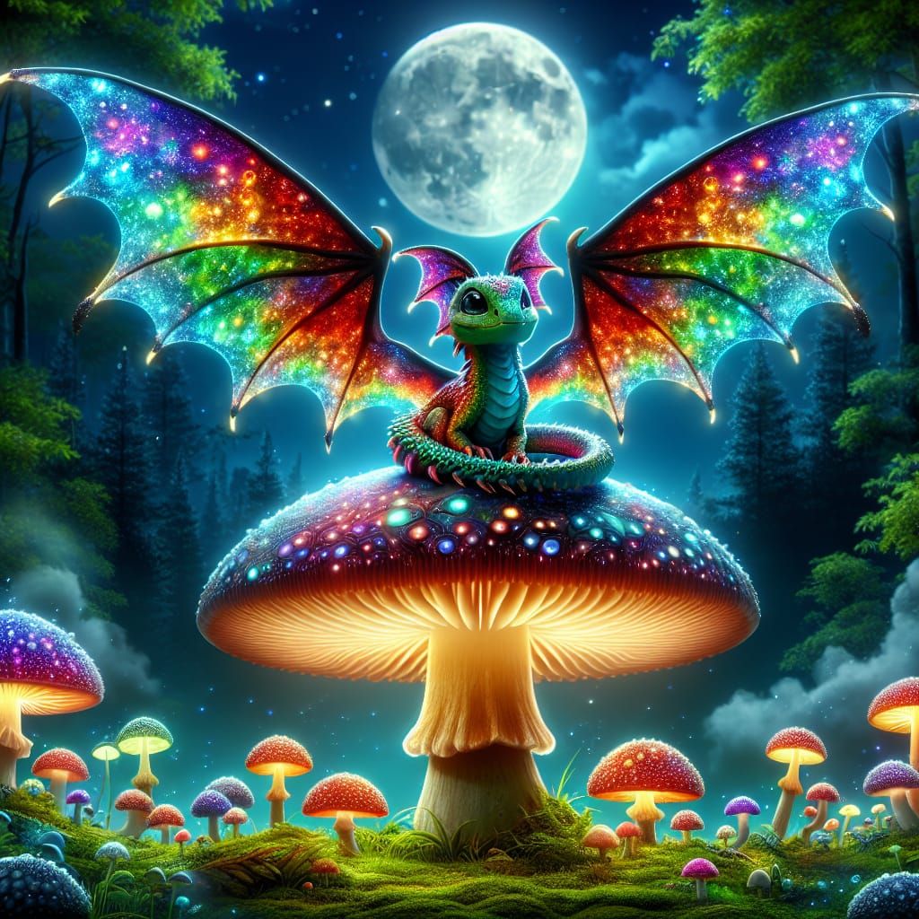 Microscopic Dragon on Mystical Mushroom