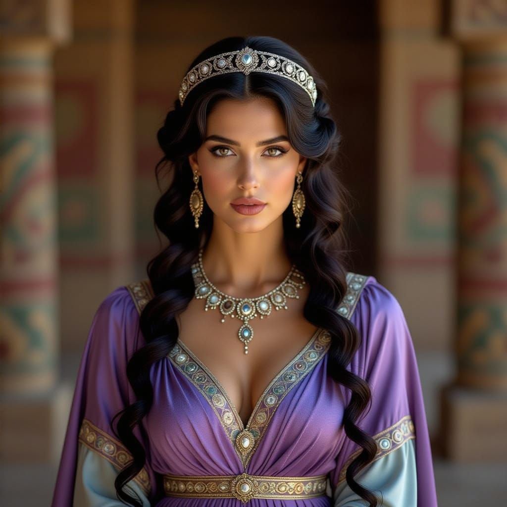 Etruscan Goddess Nurtia in Lilac and Blue Temple Attire