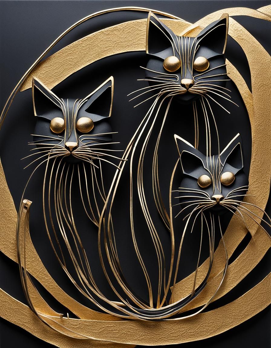 Art Deco Cats: Abstract Sculpture in Chrome and Gold