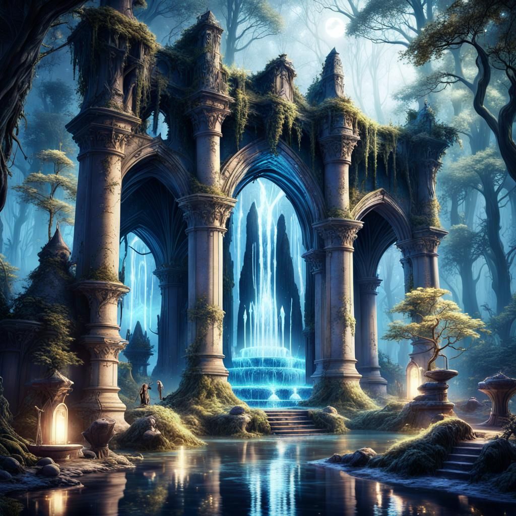 Elven Ruins in Magic Forest: Digital Matte Painting