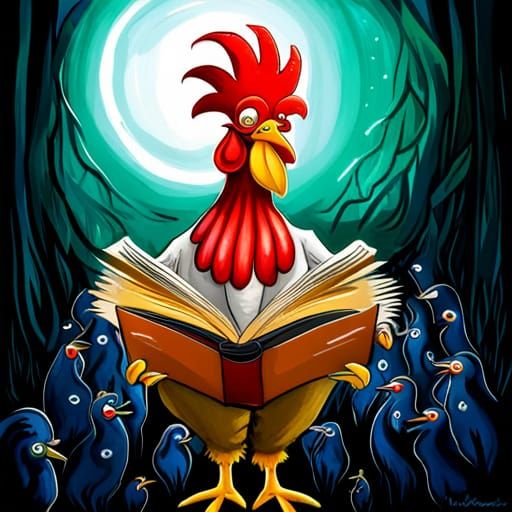 Rooster Choir Conductor in Burtonesque Watercolor Style