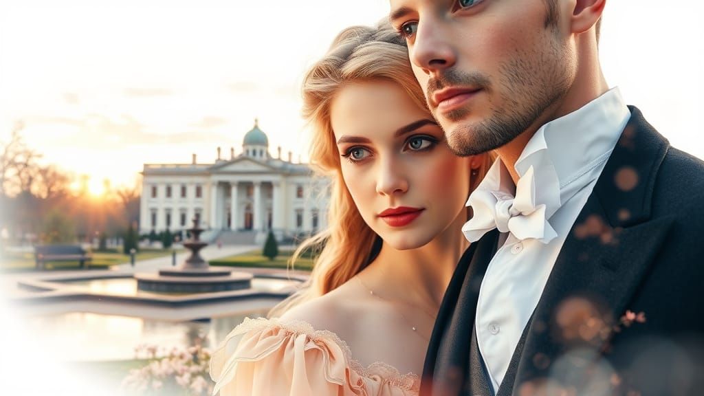 19th Century Aristocrats Double Exposure with Sunset Palace