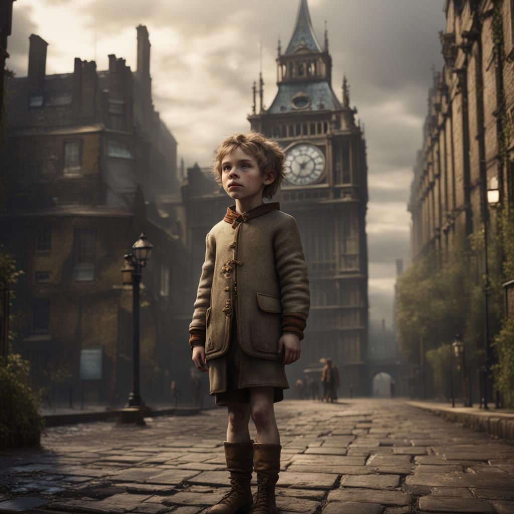 Orphan Child in London: Detailed Matte Painting