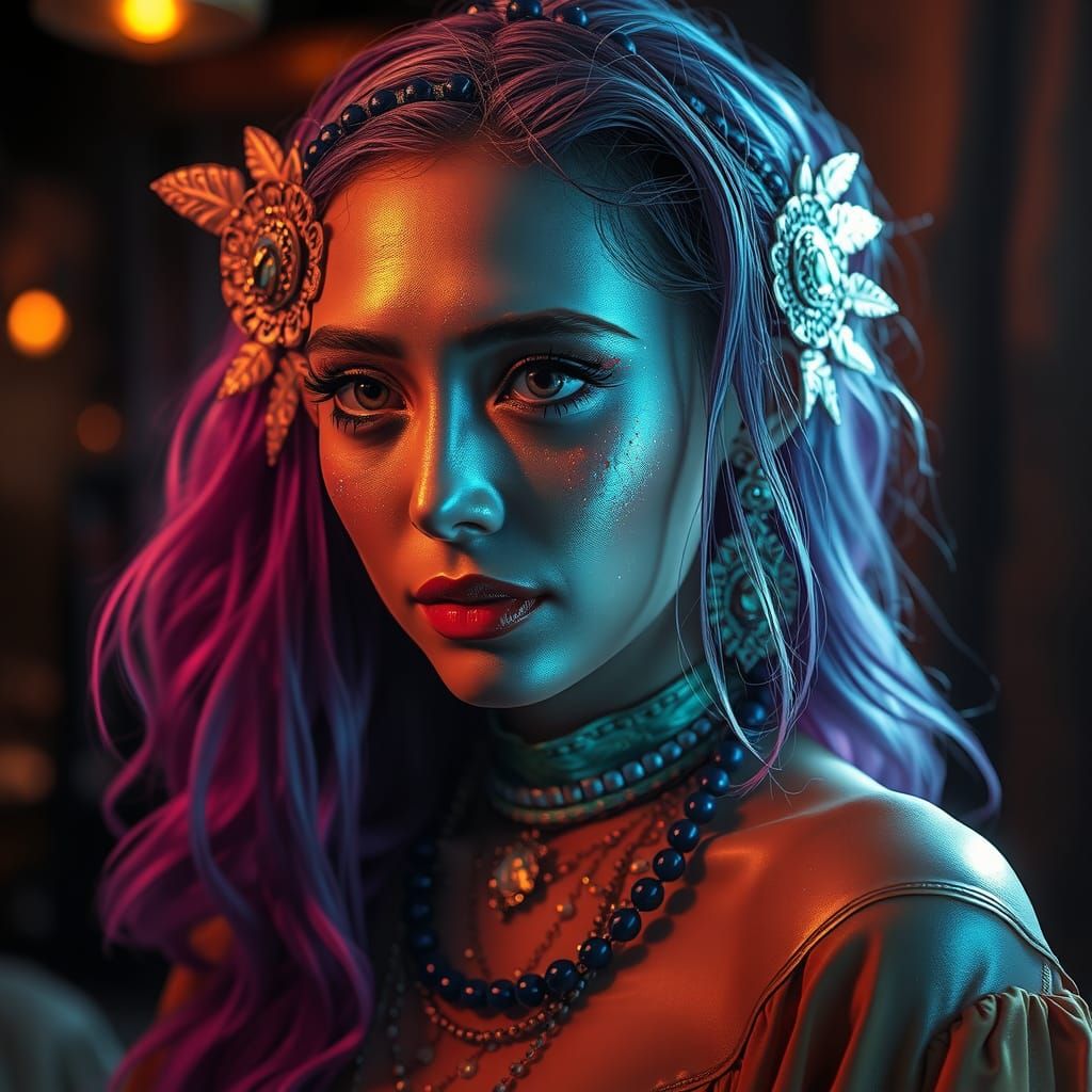 Chameleon Woman: Hyperrealistic Portrait in a Cinematic Styl...